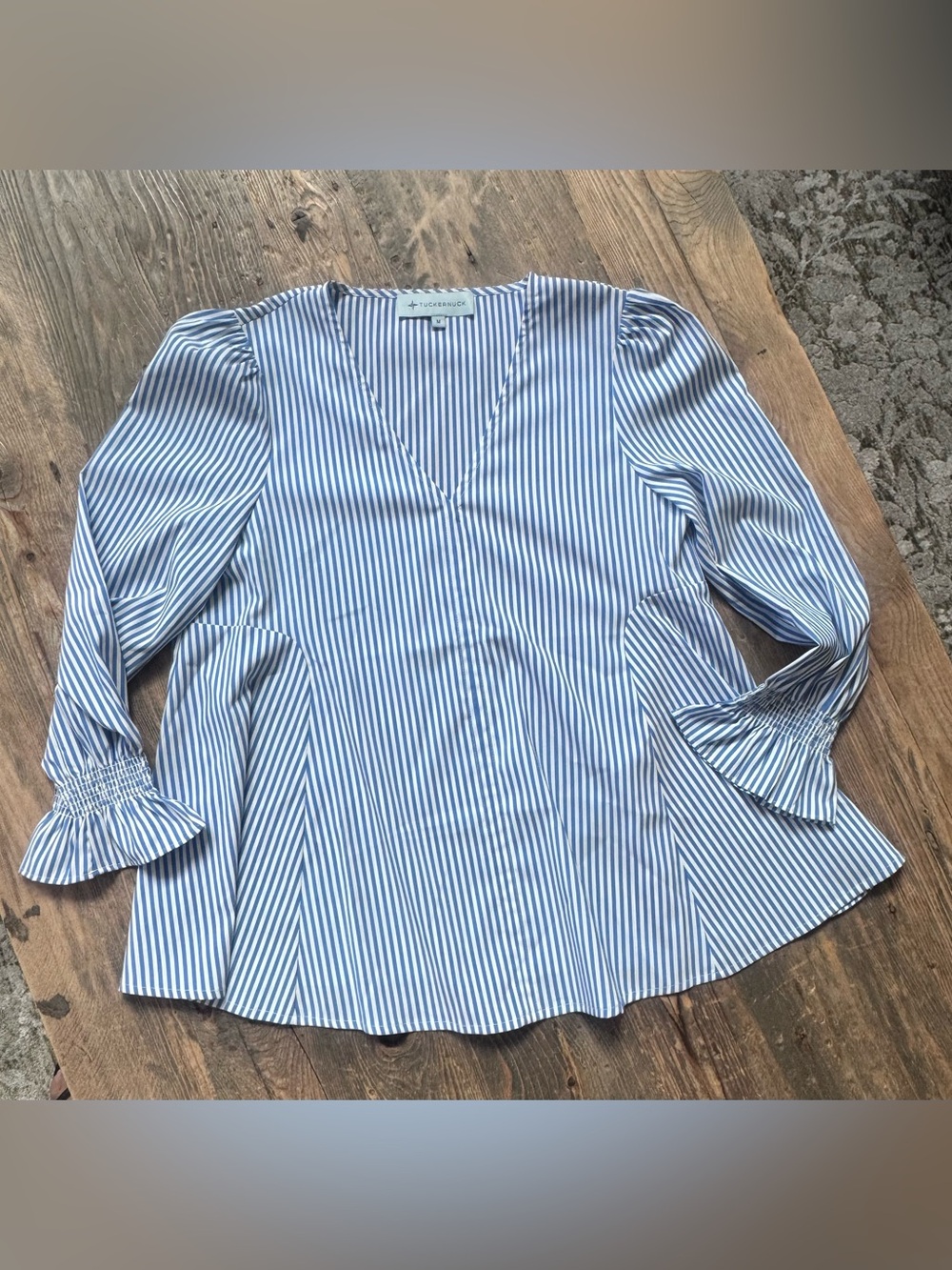 Tuckernuck Blue & White Stripe V-Neck Blouse